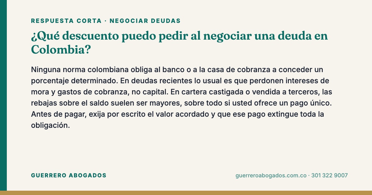 descuento al negociar una deuda – respuesta corta